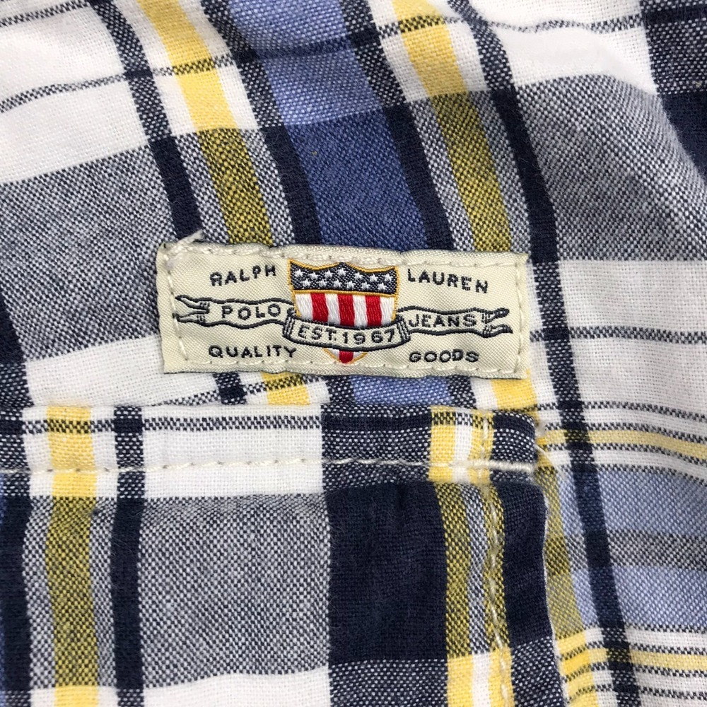 Polo Jeans Co Ralph Lauren Cargo Shorts Mens 42 Blue/Yellow Plaid Cotton 10" Vtg - Picture 8 of 9